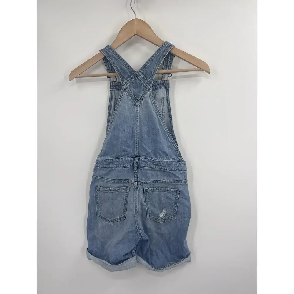 Gap Denim Girls Shortall Overalls Large Light Wash Cuffed